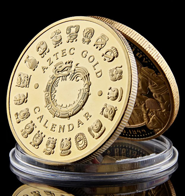 Moneda crypto pentru colectionari, GMO, Maya Aztec, aurie [5]