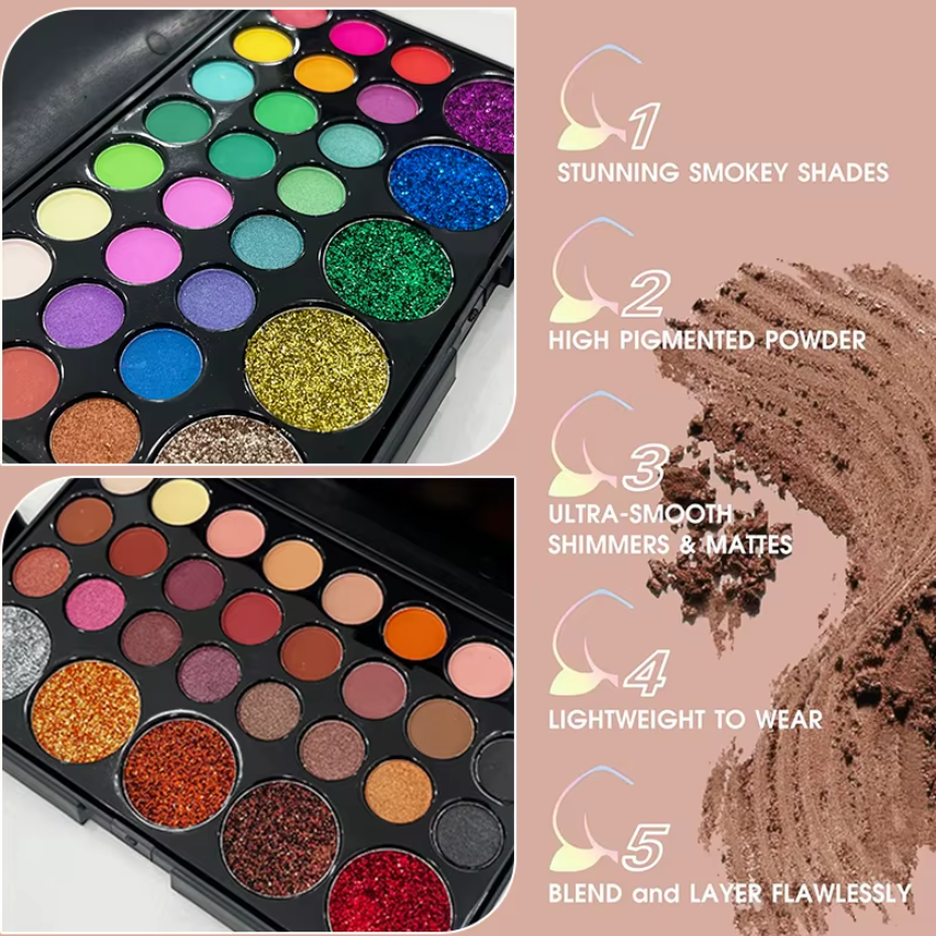 Paletă Fard Pleoape, CRM, 29 Culori Mate & Strălucitoare, cu Sclipici, Machiaj Profesional, Rezistență Lungă, Multicolor [4]