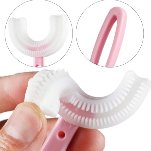 Periuță de dinți copii 2-6 ani, CRM, formă U, silicon moale, ergonomică, roz [4]