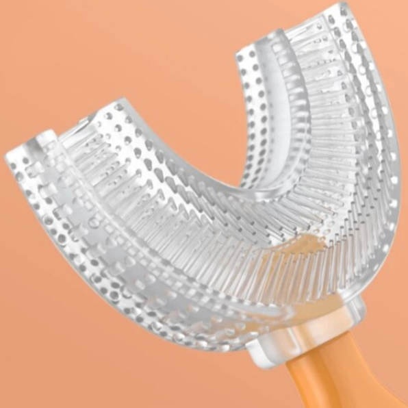 Periuta de dinti forma U, CRM, pentru copii, 0-2 ani, ergonomica, din silicon, galben [2]