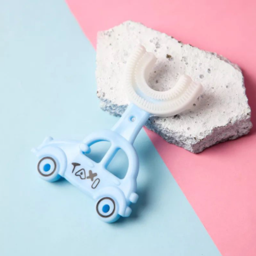 Periuta de dinti pentru copii, ADM, Blue Taxi, forma circulara, din silicon, 2-6 ani, albastra [3]