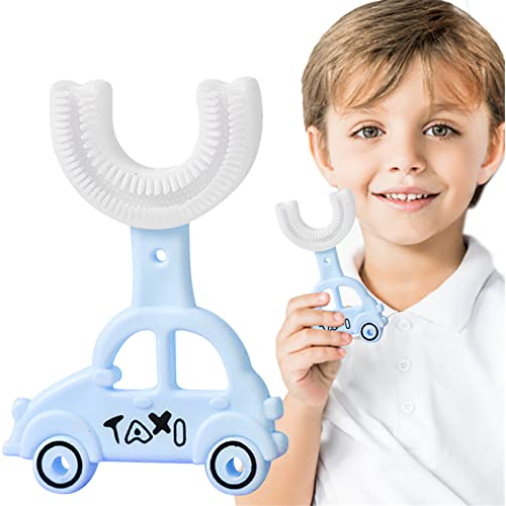 Periuta de dinti pentru copii, ADM, Blue Taxi, forma circulara, din silicon, 2-6 ani, albastra [5]