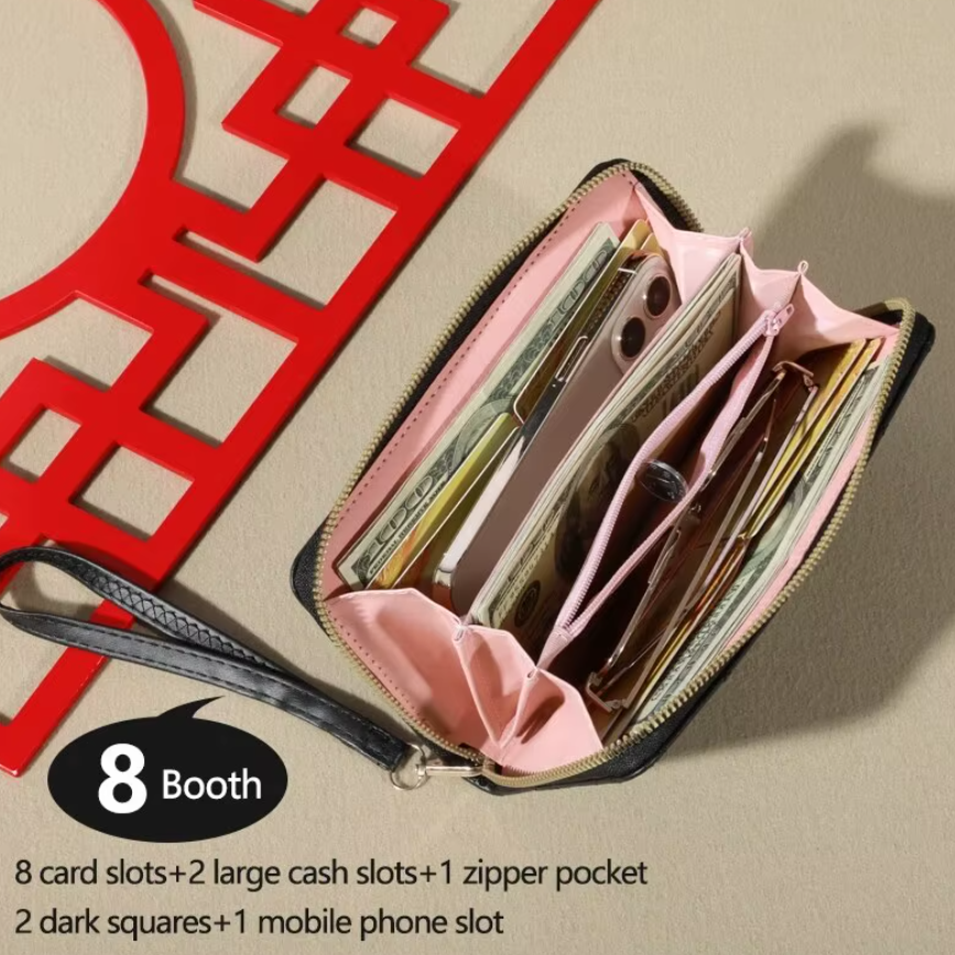 Portofel Elegant pentru Femei, Design Fashion, CRM, cu Fermoar, Negru, 19 x 10 x 2 cm [5]