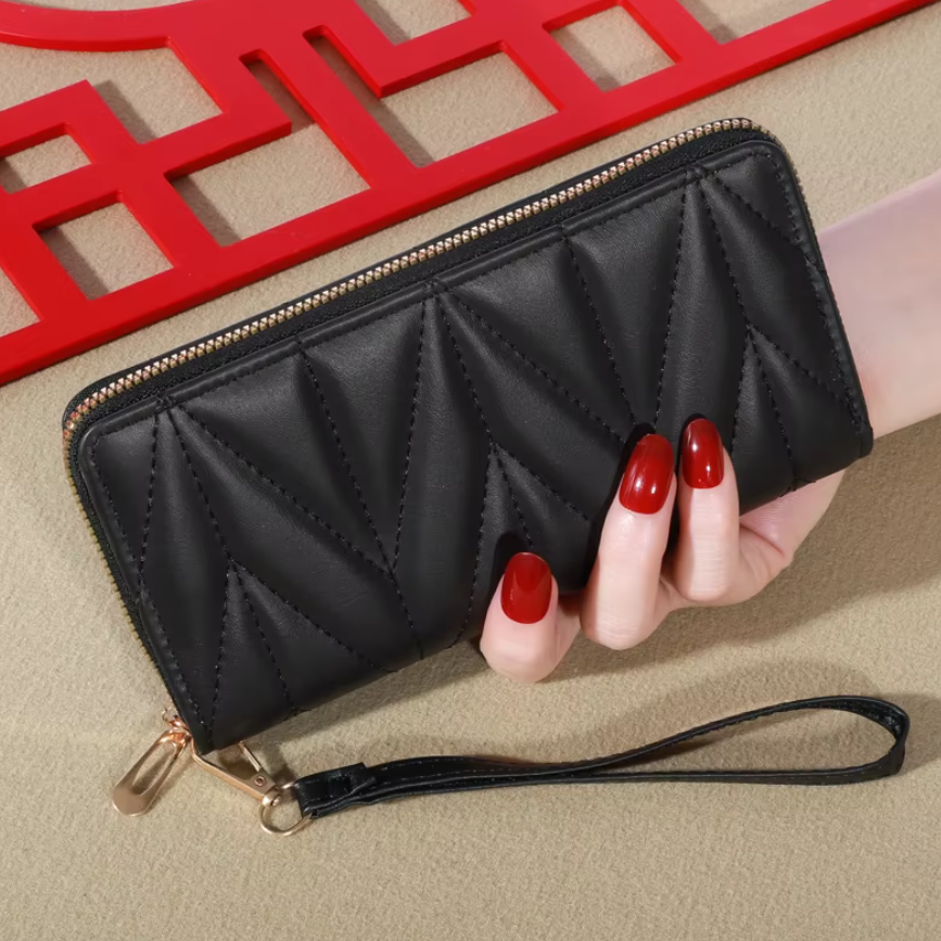 Portofel Elegant pentru Femei, Design Fashion, CRM, cu Fermoar, Negru, 19 x 10 x 2 cm [4]