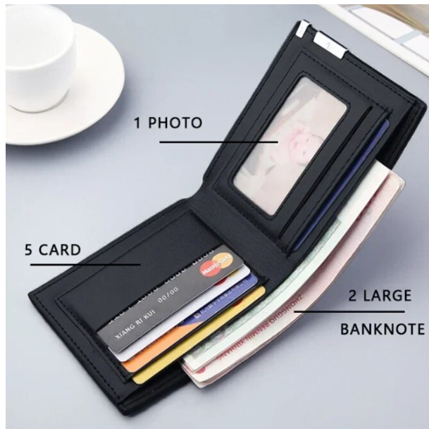 Portofel Bărbătesc Slim, CRM, din PU, Design Transversal, Negru Elegant [2]