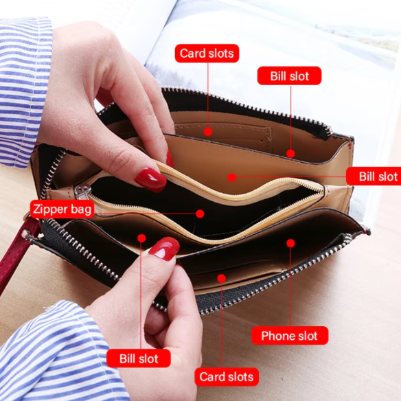 Portofel pentru femei, CRM, din Piele, cu Fermoar, Maro, 21 x 11.5 cm  [3]