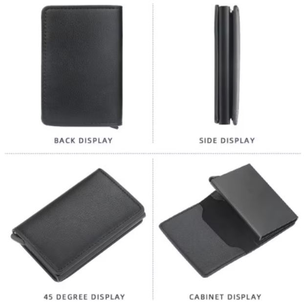 Portofel Slim din Piele cu Portcard din Aluminiu, CRM, Protecție RFID, Negru [5]