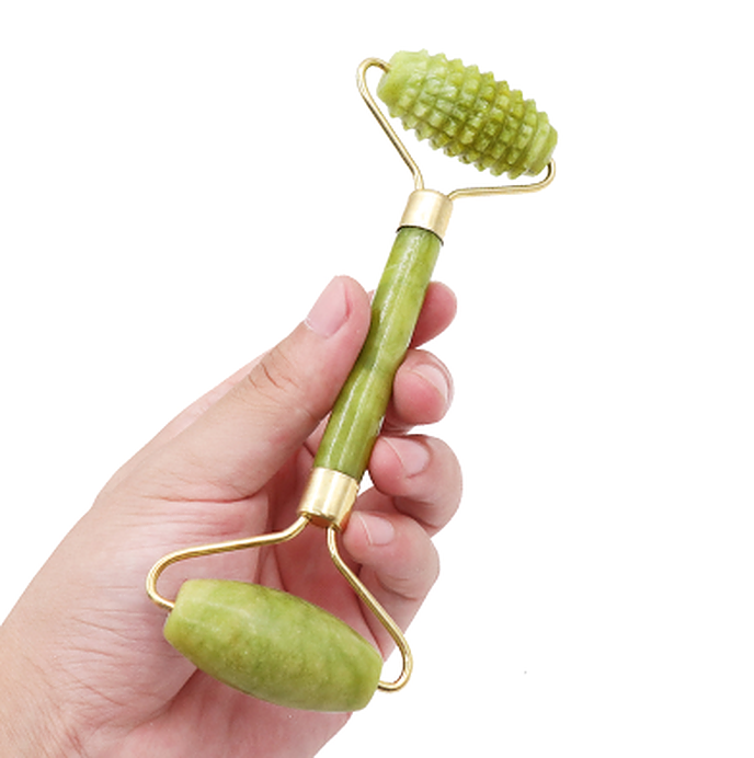 Rola pentru masaj facial din piatra jad, Massage Roller, ADM, verde [3]
