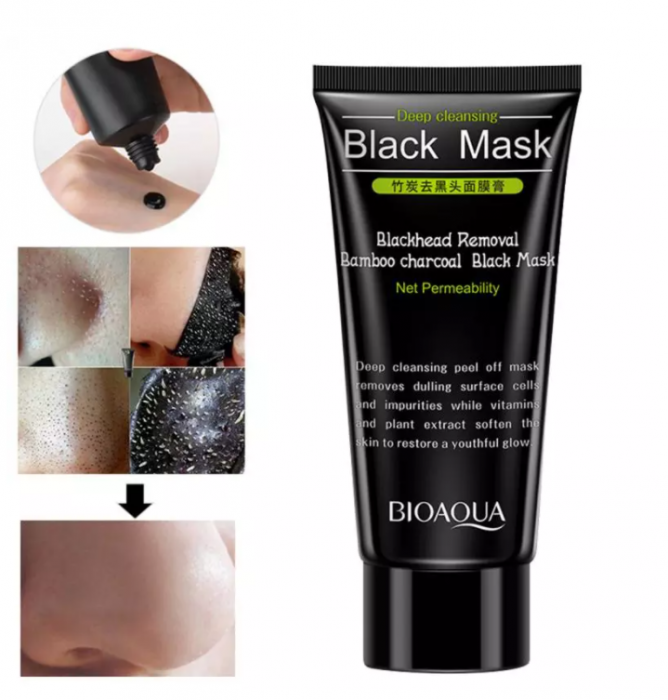 Masca neagra pentru fata impotriva cosurilor si punctelor negre, GMO, Bioaqua, 50 ml [2]