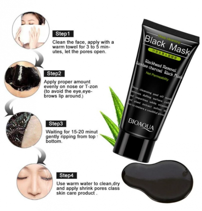 Masca neagra pentru fata impotriva cosurilor si punctelor negre, GMO, Bioaqua, 50 ml [4]