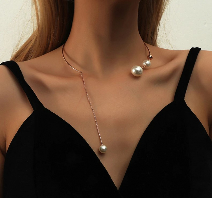 Colier tip Choker cu pandativ perla, EVNC, Pearl Collar [2]