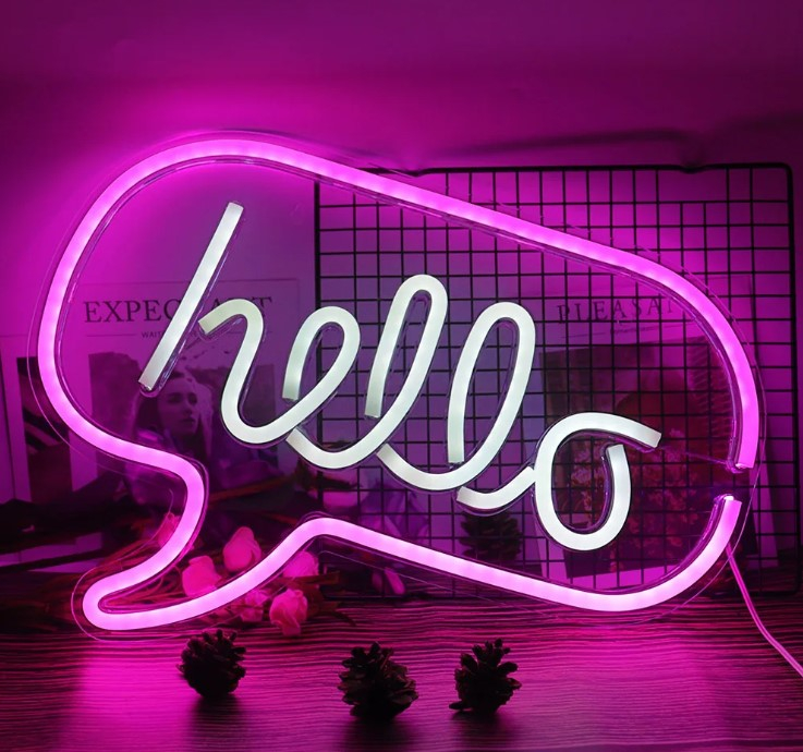 Semn luminos LED Neon „Hello” – mov, 31x22 cm, decor modern [4]