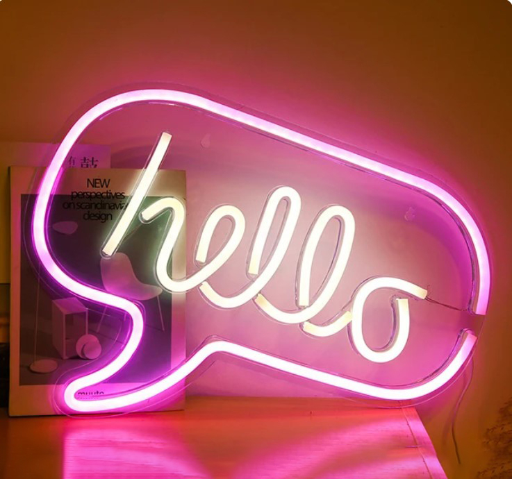 Semn luminos LED Neon „Hello” – mov, 31x22 cm, decor modern [5]