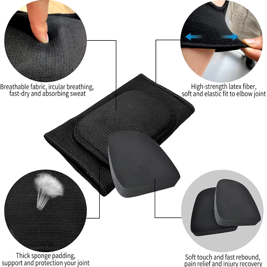 Set 2 Cotiere Elastice cu Compresie și Protecție, CRM, cu Tampon de Șoc, unisex, negru [6]