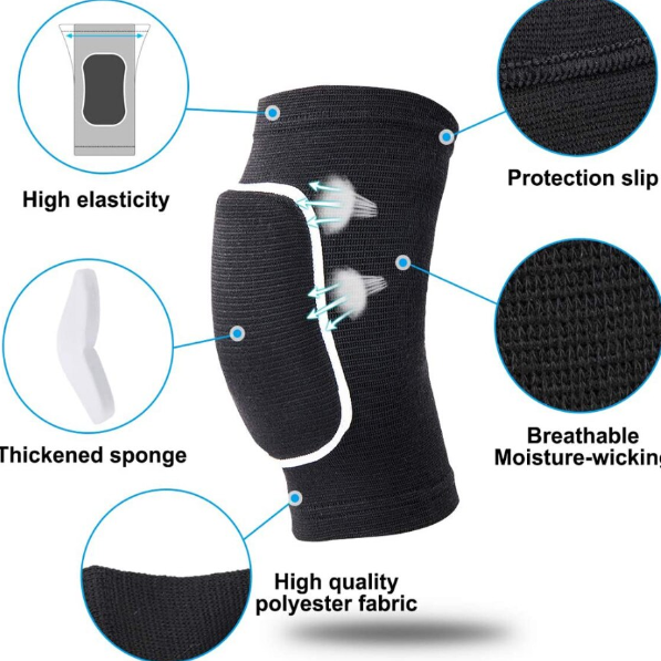 Set 2 Genunchiere Elastice cu Protecție, CRM, Mărime Universală, Unisex, Negru-Alb [4]