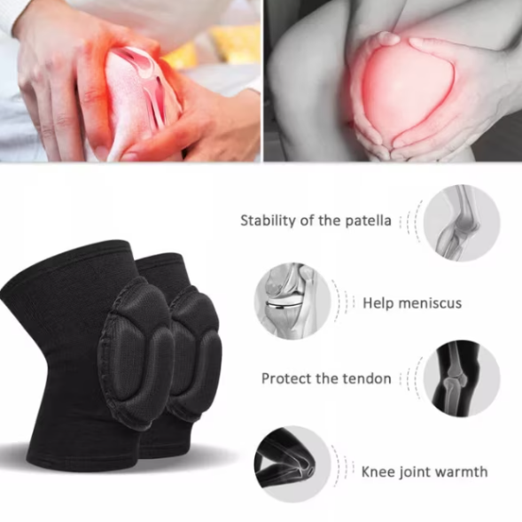 Set 2 genunchiere elastice cu protecție, CRM, unisex, mărime universală, pentru lucru sau sport, negru [6]
