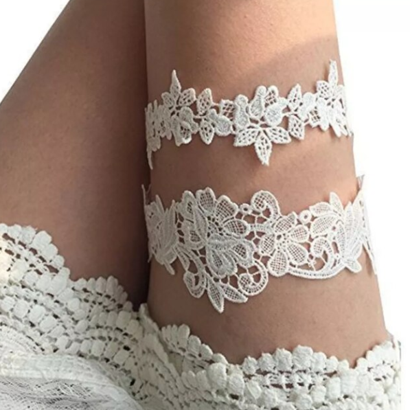 Set 2 jartiere pentru femei, model broderie, CRM, marime universala, alb [4]