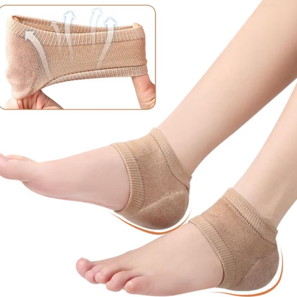 Set 2 Sosete Protectie Calcai, CRM, cu silicon gel efect hidratare, marime universala, unisex, bej [2]