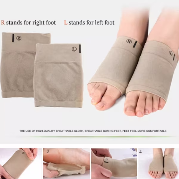 Set 2 talonete pentru talpa piciorului, pentru sustinerea arcadei si amortizarea arcului inalt pentru piciorul plat, pentru fasciita, CRM, bej [3]
