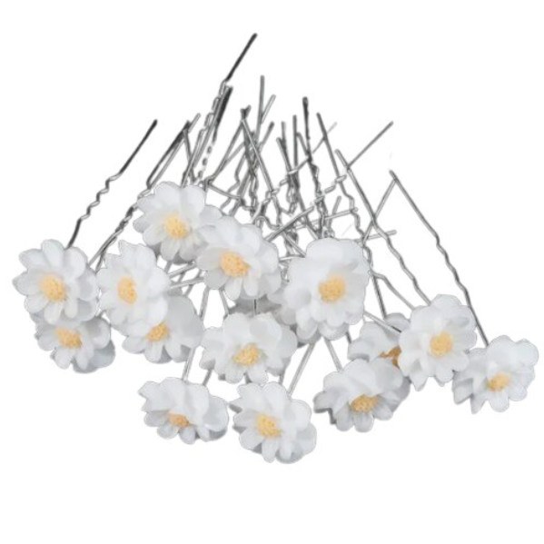 Set 20 Ace pentru par, Flower, CRM, decoratiuni elegante, alb/argintiu [2]