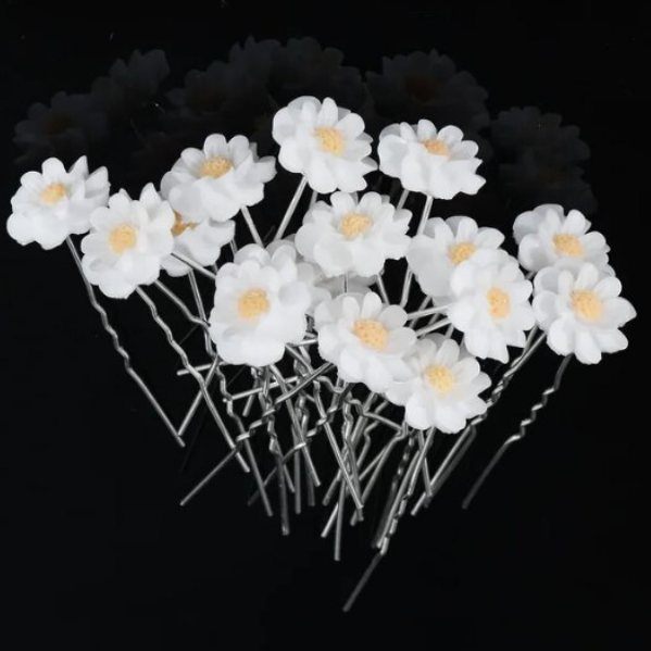 Set 20 Ace pentru par, Flower, CRM, decoratiuni elegante, alb/argintiu [4]