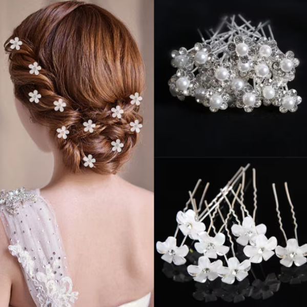 Set 20 Ace pentru par, Flower, CRM, decoratiuni elegante, alb/argintiu [3]