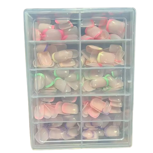 Set 250 Unghii False Acrilice EVNC - Colorful French Short, 5 Culori [1]