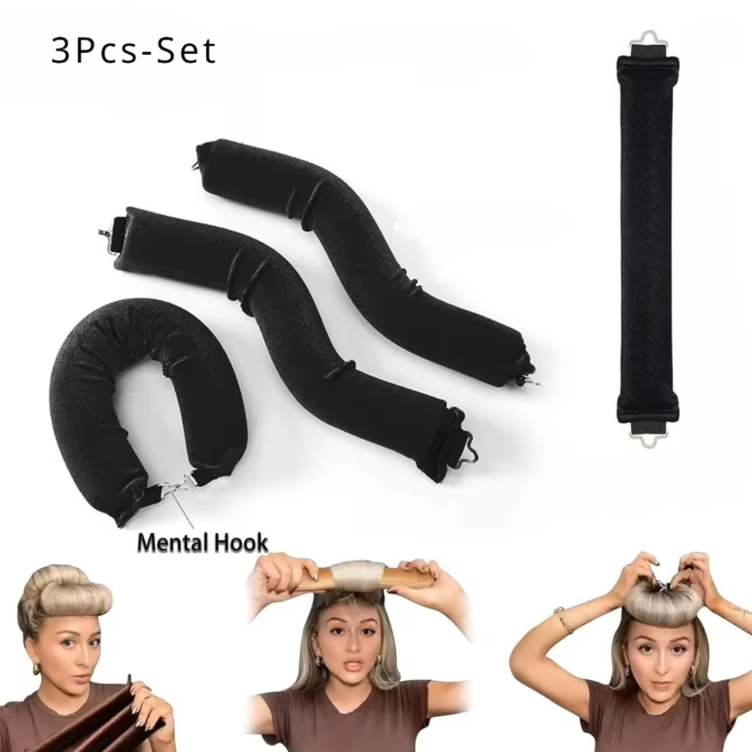 Set 3 ondulatoare pentru par, CRM, bucle fara caldura, flexibile. negru [2]