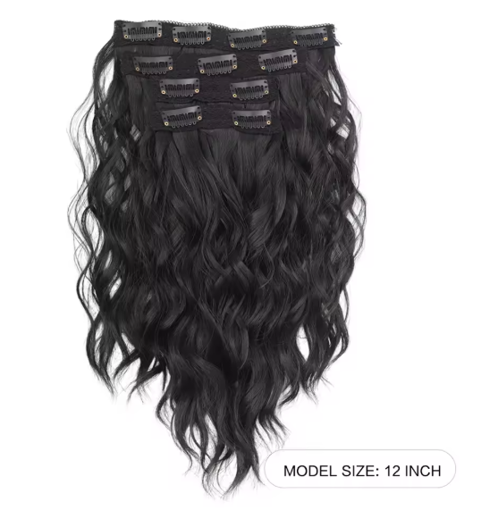 Set 4 Extensii de Păr Clip-In EVNC - 30 cm, Brunet Natural Ondulat [2]
