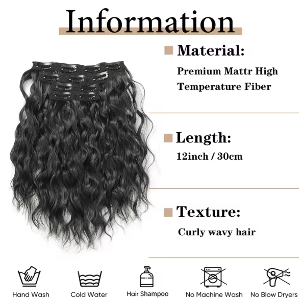 Set 4 Extensii de Păr Clip-In EVNC - 30 cm, Brunet Natural Ondulat [3]