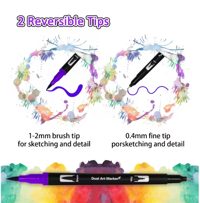 Set 48 de Markere pentru Adulți EVNC - Art Marker Dual Brush, 1 Cap Tip Pensulă și 1 Cap pentru Detalii [5]