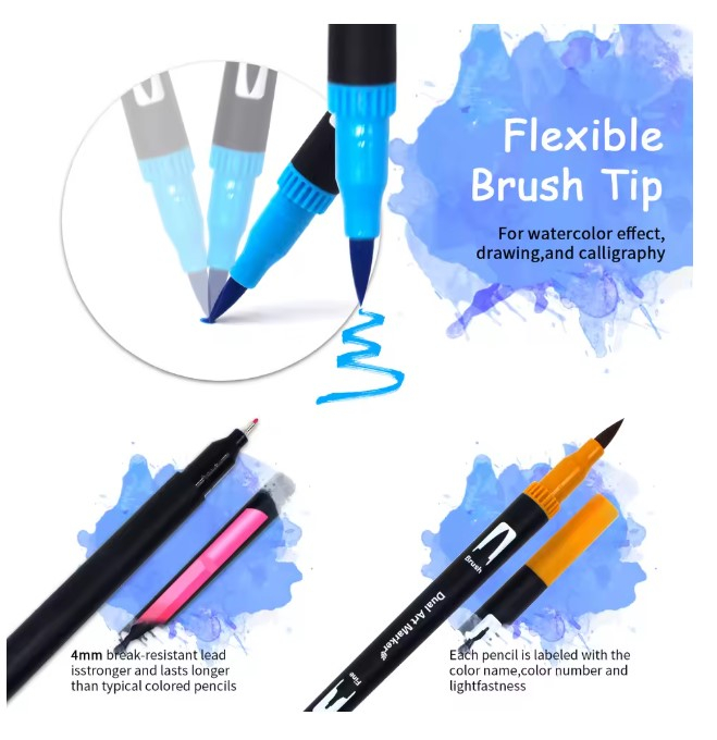 Set 48 de Markere pentru Adulți EVNC - Art Marker Dual Brush, 1 Cap Tip Pensulă și 1 Cap pentru Detalii [3]