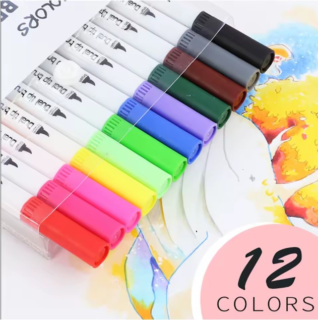 Set 12 de Markere pentru Adulți EVNC - Art Marker Dual Brush, 1 Cap Tip Pensulă și 1 Cap pentru Detalii [8]