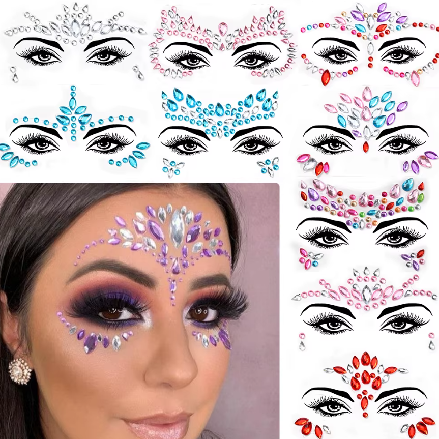 Set 5 Autocolante 3D cu Cristale, CRM, Accesorii Strălucitoare pentru Tatuaje Temporare pe Față [2]