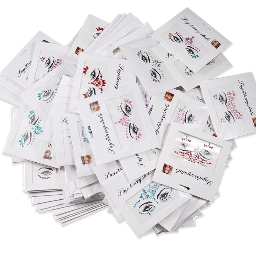 Set 5 Autocolante 3D cu Cristale, CRM, Accesorii Strălucitoare pentru Tatuaje Temporare pe Față [5]
