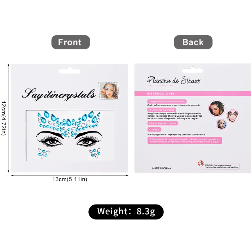 Set 5 Autocolante 3D cu Cristale, CRM, Accesorii Strălucitoare pentru Tatuaje Temporare pe Față [3]