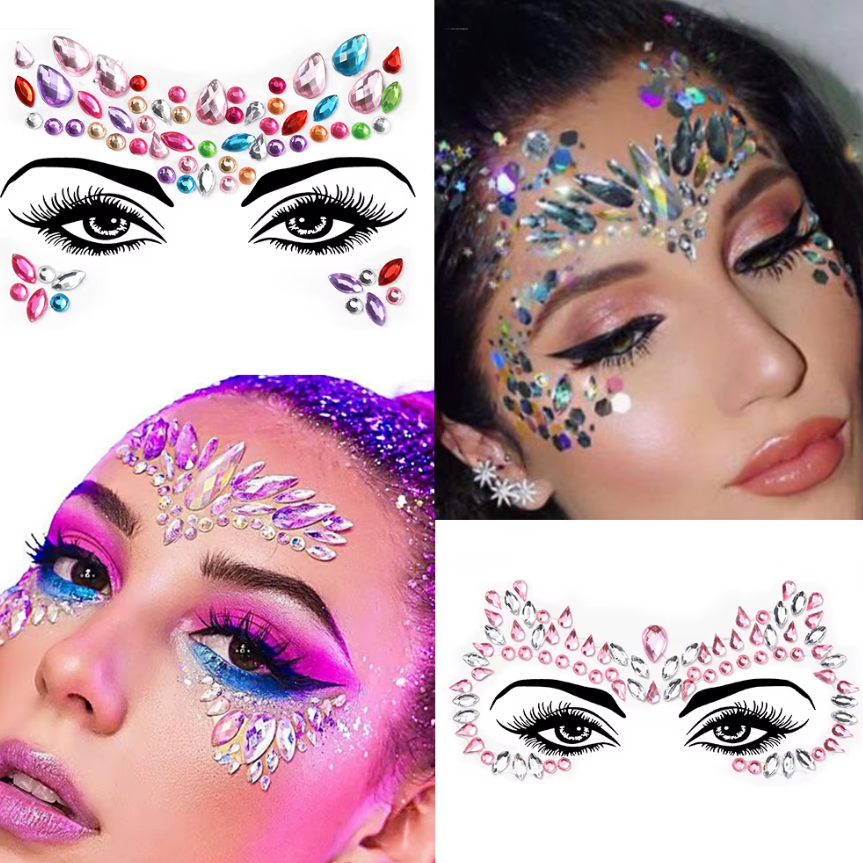 Set 5 Autocolante 3D cu Cristale, CRM, Accesorii Strălucitoare pentru Tatuaje Temporare pe Față [4]