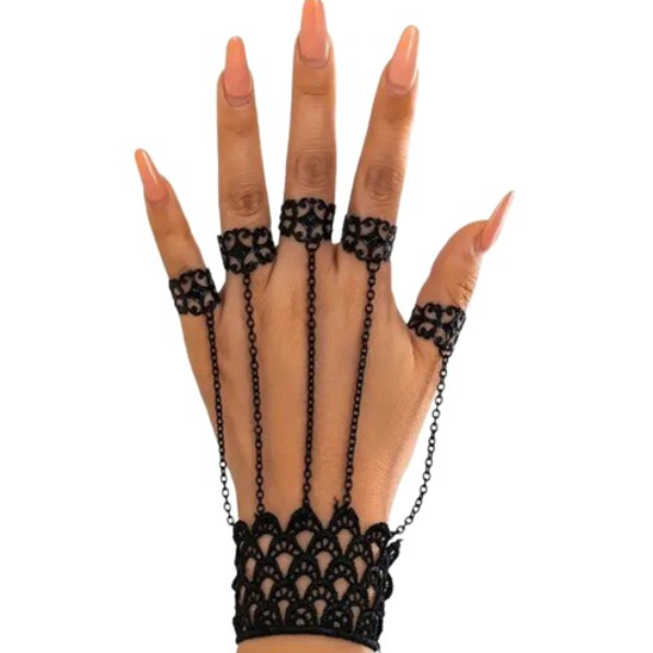 Set 5 inele vintage si bratara dantelata, CRM, bijuterie mana, negru [2]