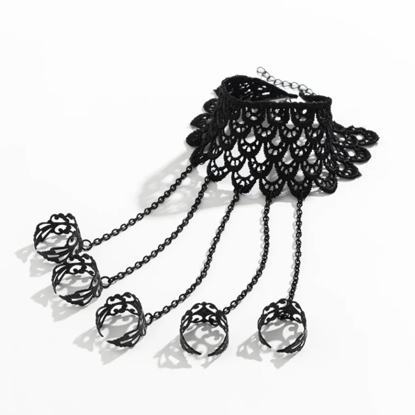 Set 5 inele vintage si bratara dantelata, CRM, bijuterie mana, negru [7]