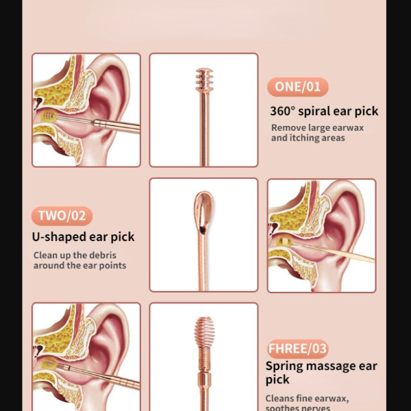 Set 6 accesorii pentru curatarea si igiena urechilor, CRM, tip breloc, rose-gold [4]