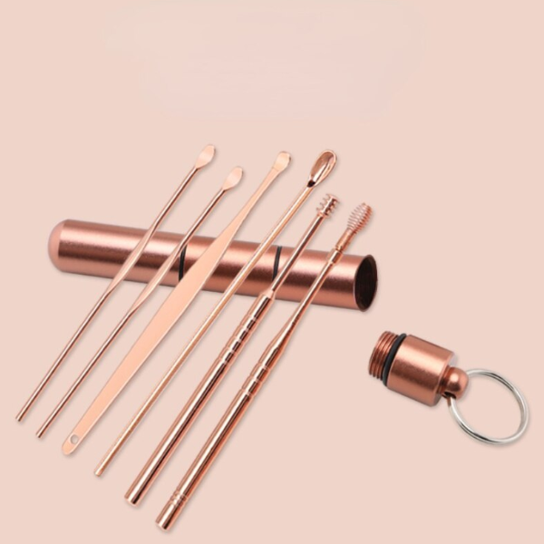 Set 6 accesorii pentru curatarea si igiena urechilor, CRM, tip breloc, rose-gold [5]