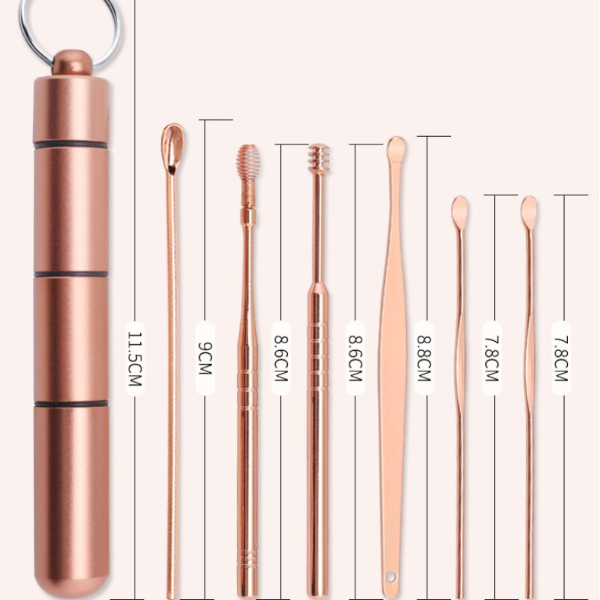 Set 6 accesorii pentru curatarea si igiena urechilor, CRM, tip breloc, rose-gold [3]