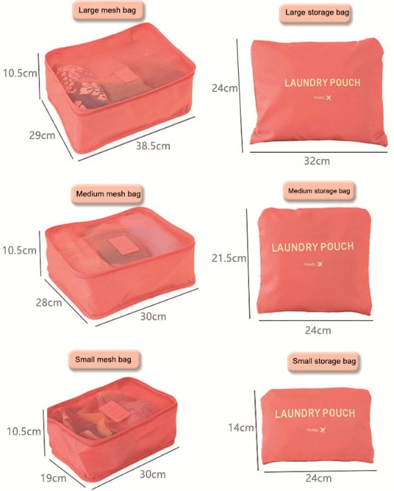 Set 6 genti organizatoare pentru calatorii, EVNC, Travel Storage Bag, marimi diverse, roz [3]