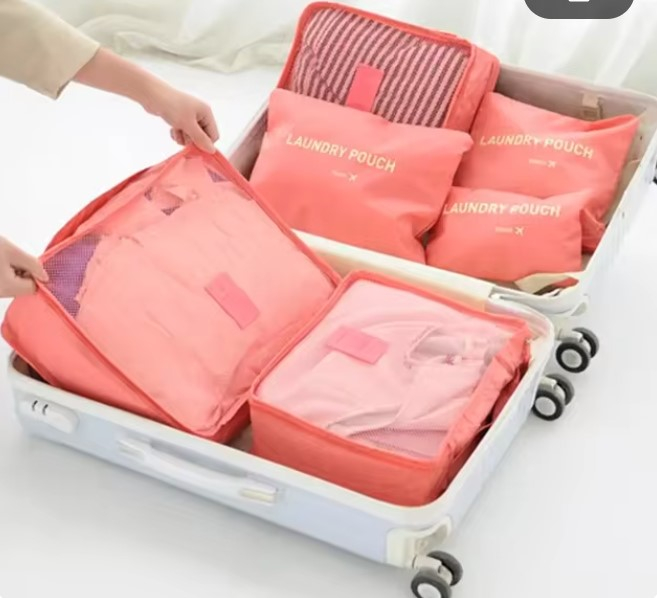 Set 6 genti organizatoare pentru calatorii, EVNC, Travel Storage Bag, marimi diverse, roz [2]