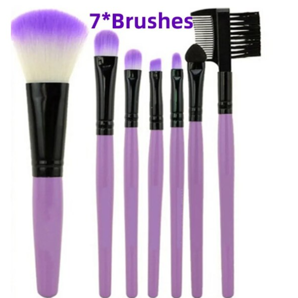 Set 7 Accesorii Machiaj, CRM, Premium Brushes, din Fibre Sintetice, cu Husă Mov [2]