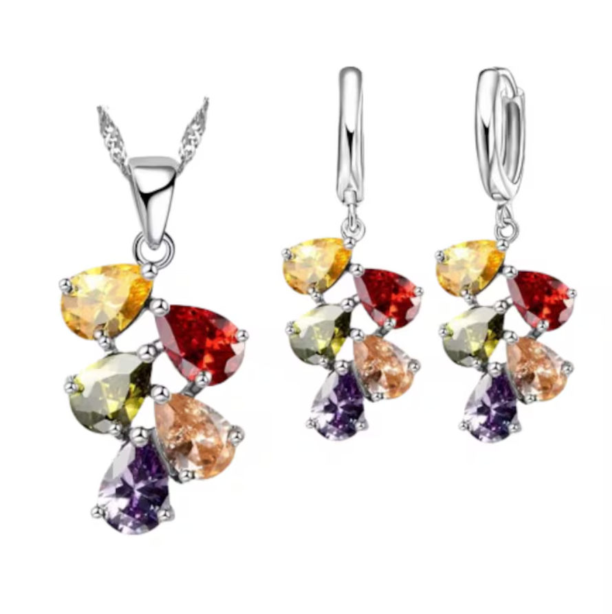 Set Bijuterii Damă ADM Rainbow Crystals – Lănțișor și Cercei cu Reflexii Multicolore, Design Modern [1]