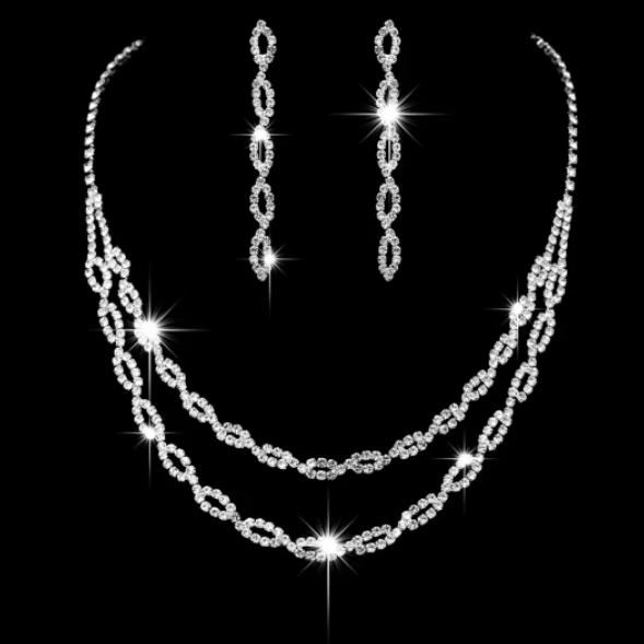 Set bijuterii dama, colier si cercei, Elegance, CRM, argintiu [2]