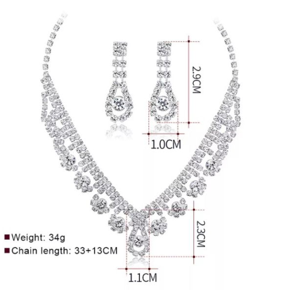 Set Bijuterii Dama, CRM, Colier si Cercei pentru Mirese sau Ocazii Speciale, Argintiu [3]