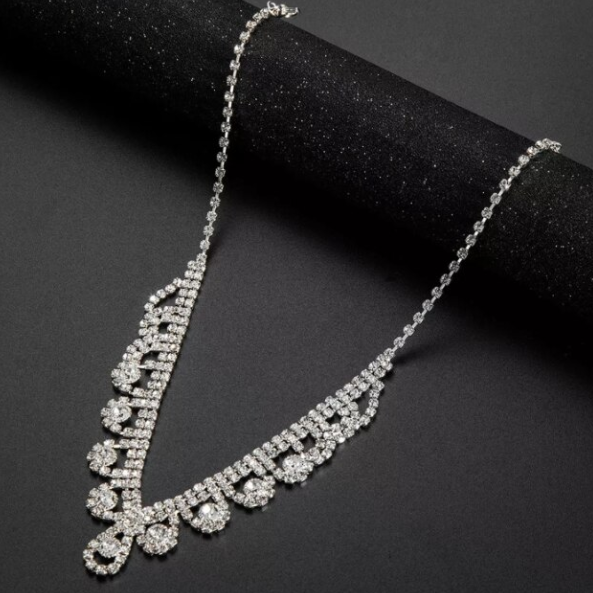 Set Bijuterii Dama, CRM, Colier si Cercei pentru Mirese sau Ocazii Speciale, Argintiu [2]