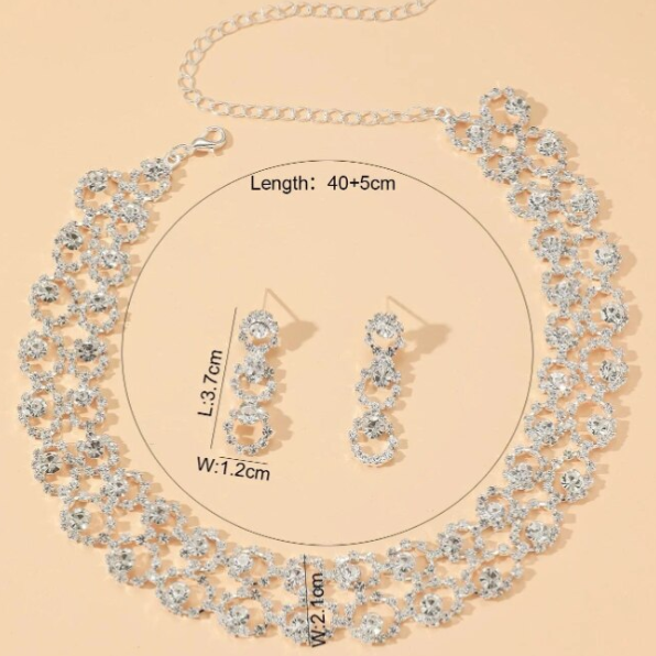 Set bijuterii Elegance, Colier si Cercei cu cristale, CRM, argintiu [3]